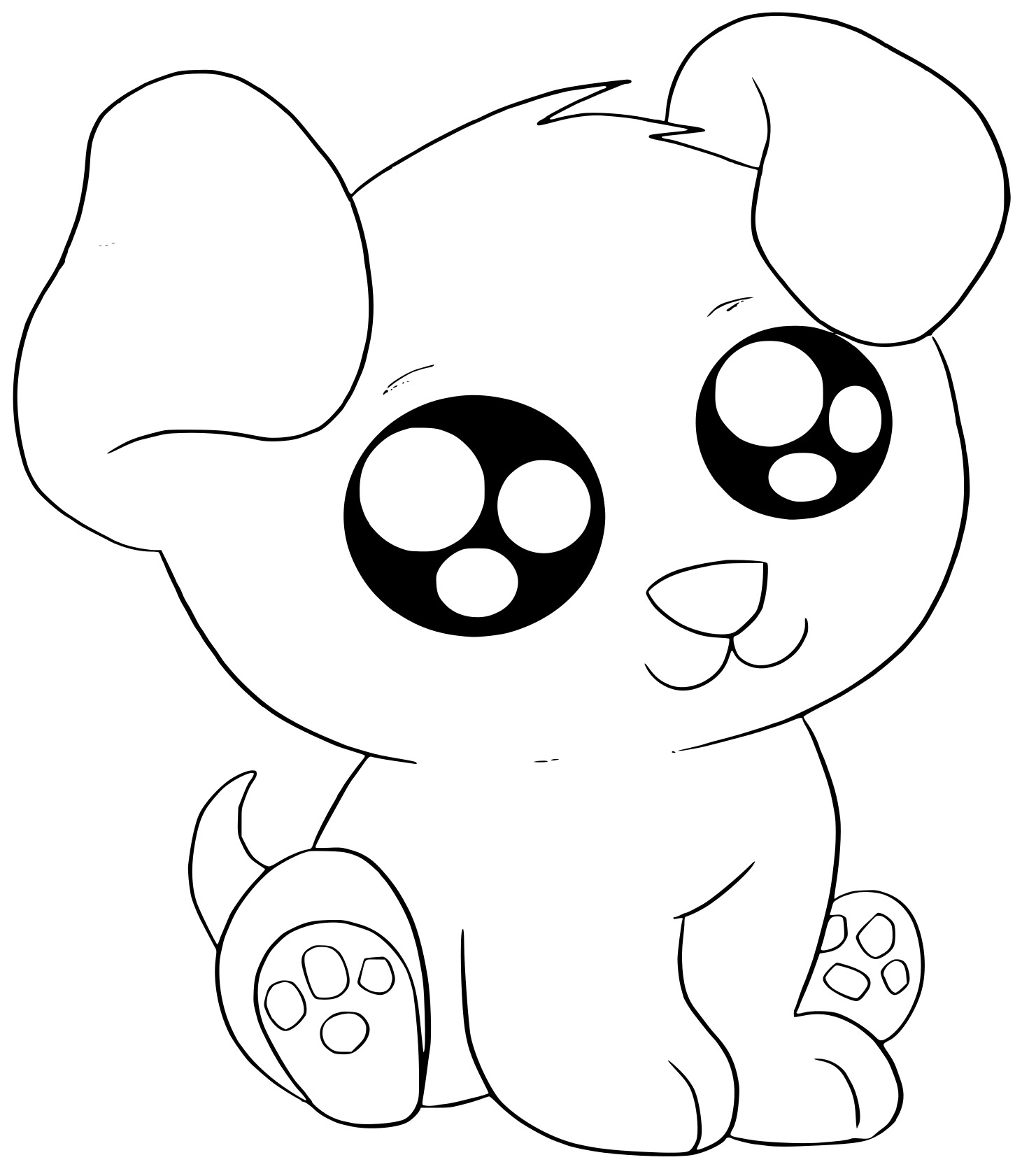 Coloriage Petit Chien Adorable Kawaii Gros Yeux - Chien mignon à imprimer