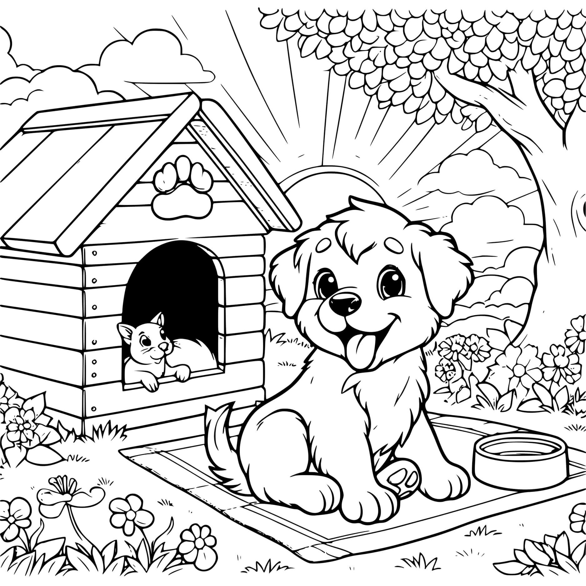 Coloriage Petit Chien Avec Un Écureuil - Chien à imprimer