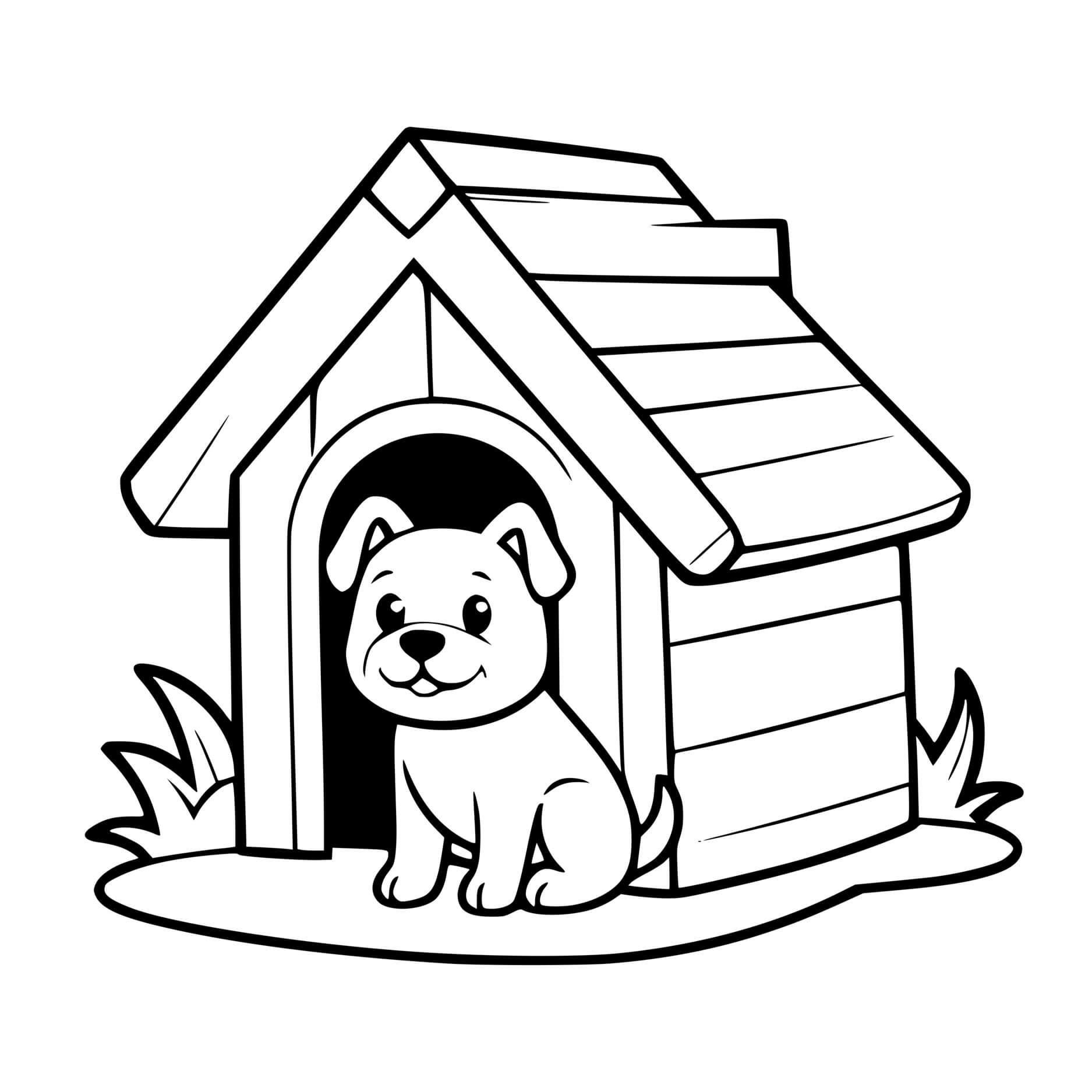 Coloriage Petit Chien Devant Sa Maison - Chien mignon à imprimer