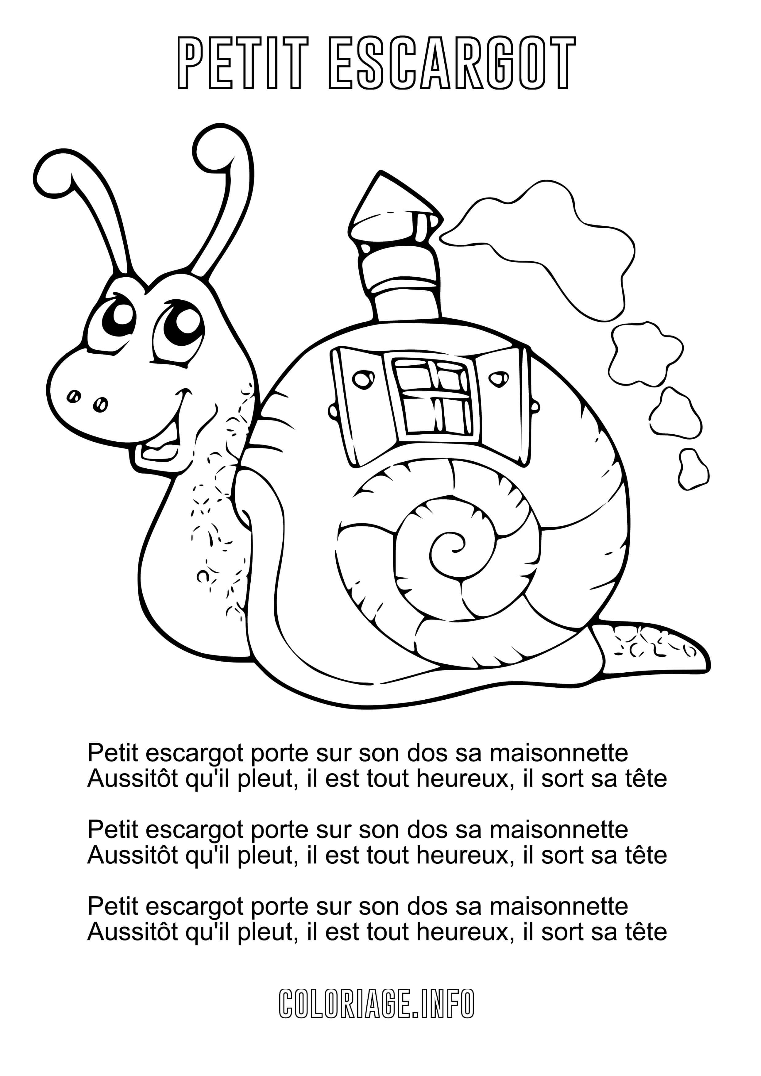 Coloriage Petit Escargot Comptine Berceuse Avec Paroles - Comptine à imprimer