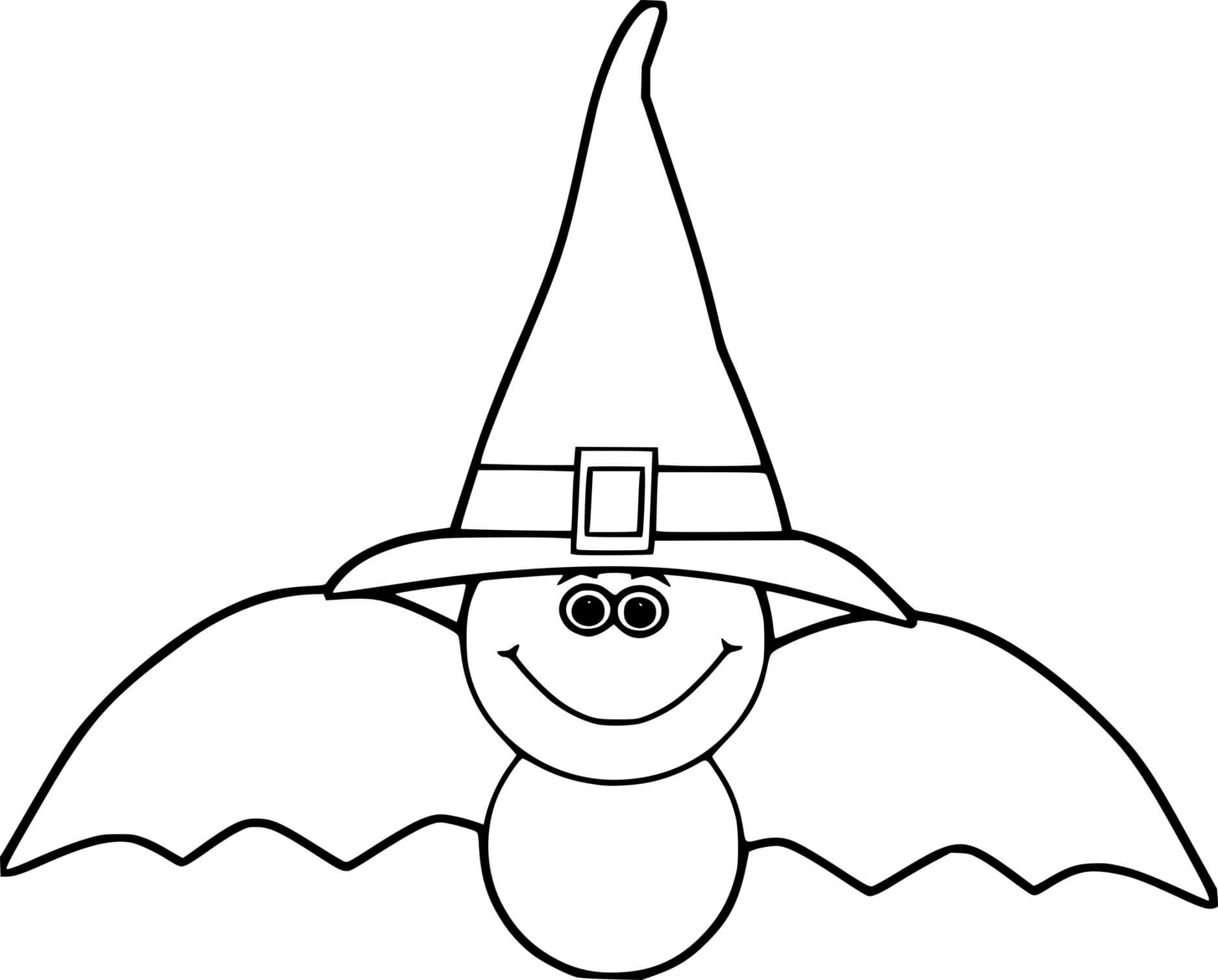 Coloriage Petite Chauve Souris Avec Chapeau De Sorcière - Halloween chauve souris à imprimer