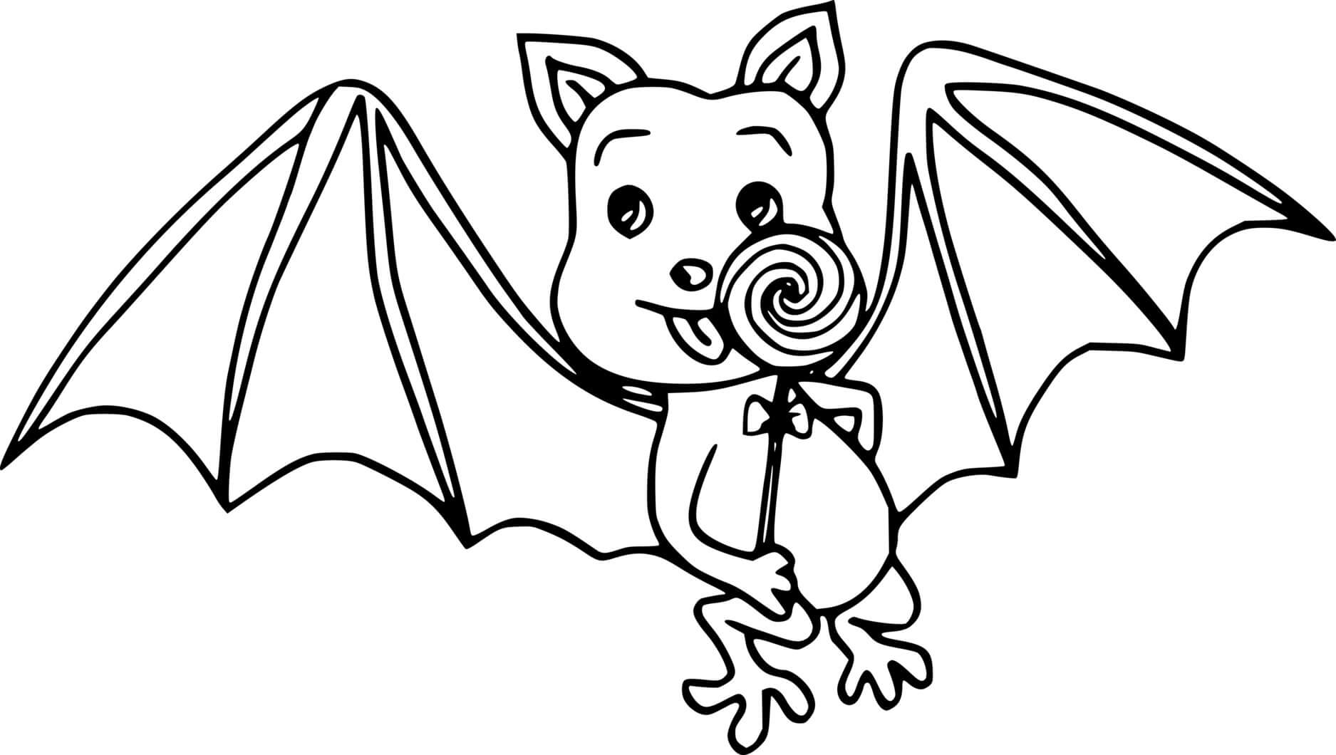 Coloriage Petite Chauve Souris Mange Une Friandise - Halloween chauve souris à imprimer