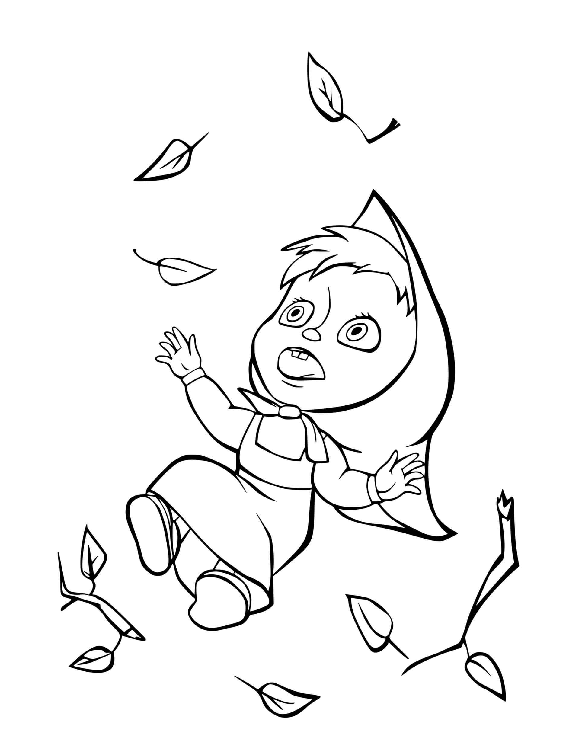 Coloriage Petite Fiille Masha Tombe Dun Arbre - Masha et michka à imprimer