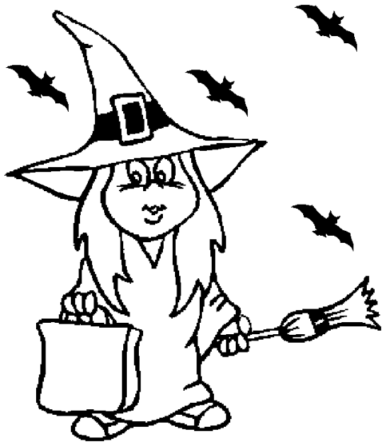 Coloriage Petite Fille Déguisée En Sorcière - Halloween à imprimer