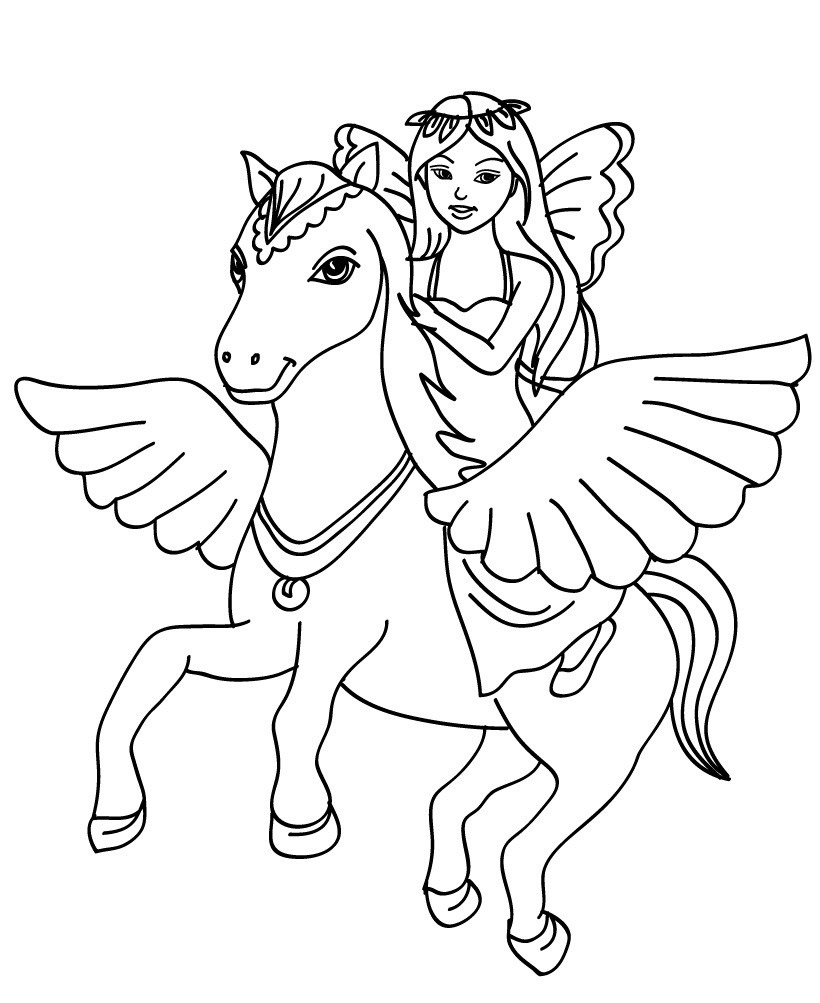 Coloriage Petite Fille Sur Cheval - Fille à imprimer