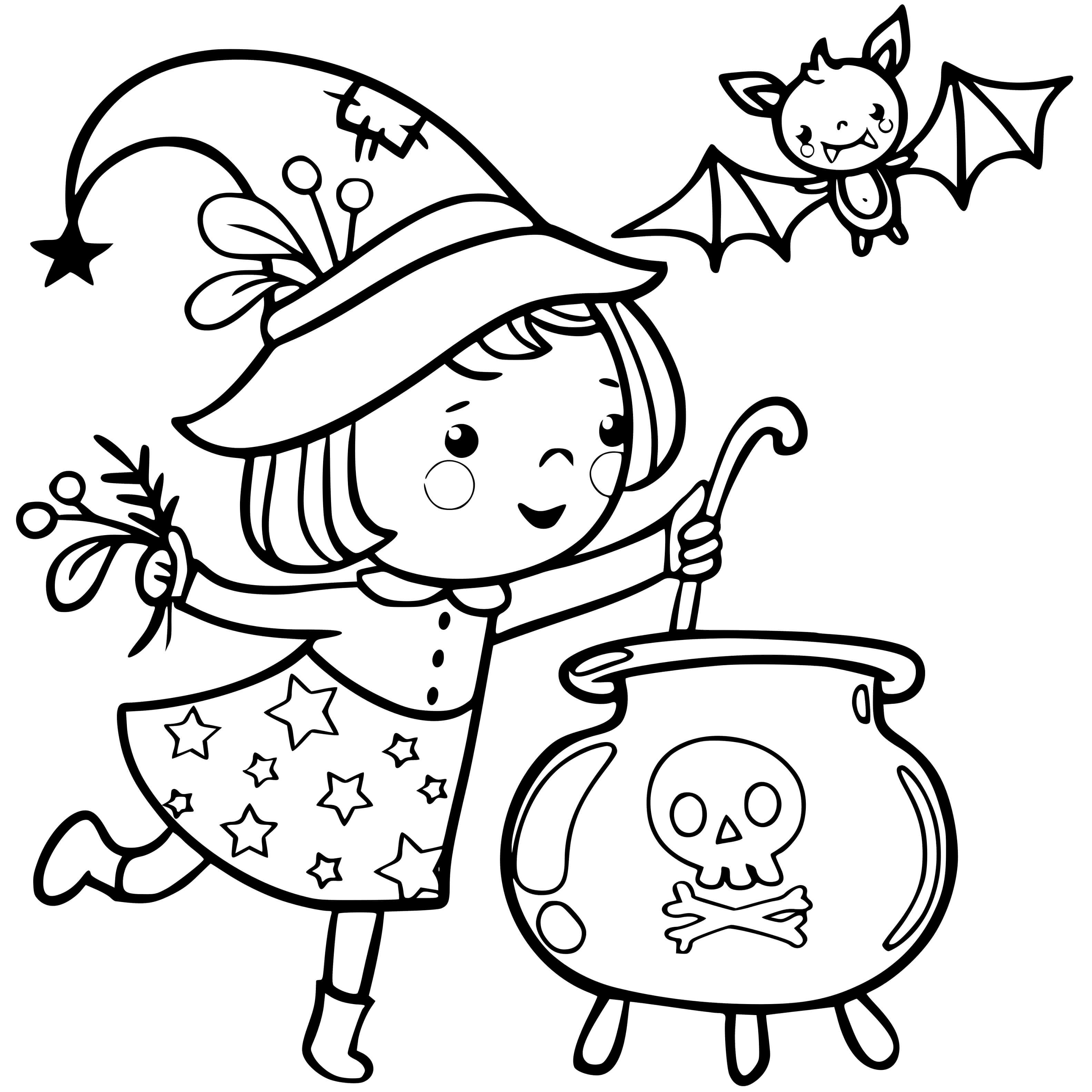 Coloriage Petite Sorcière Prepare Une Soupe Magique - Halloween sorciere à imprimer