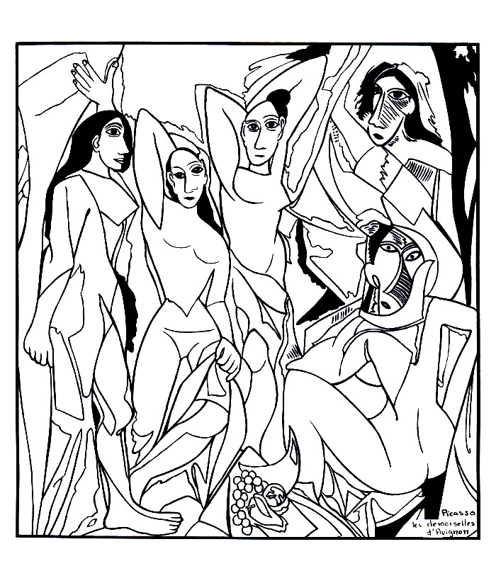 Coloriage Picaso Les Demoiselles D'Avigon - Art à imprimer