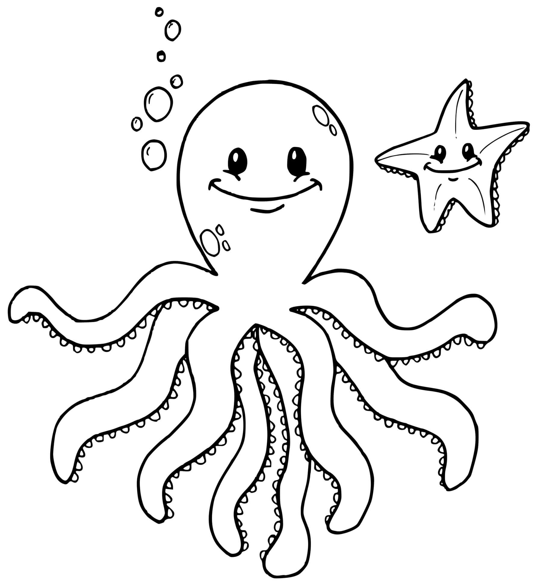 Coloriage Pieuvre Et Étoile De Mer - Animaux de la mer à imprimer