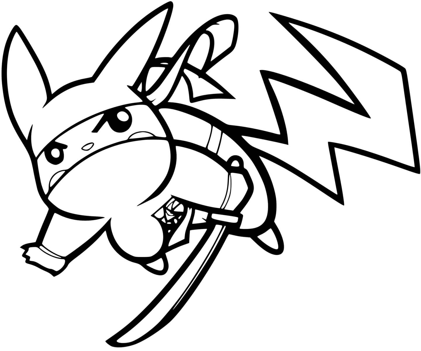 Coloriage Pikachu Ninja Pokemon - Ninja à imprimer