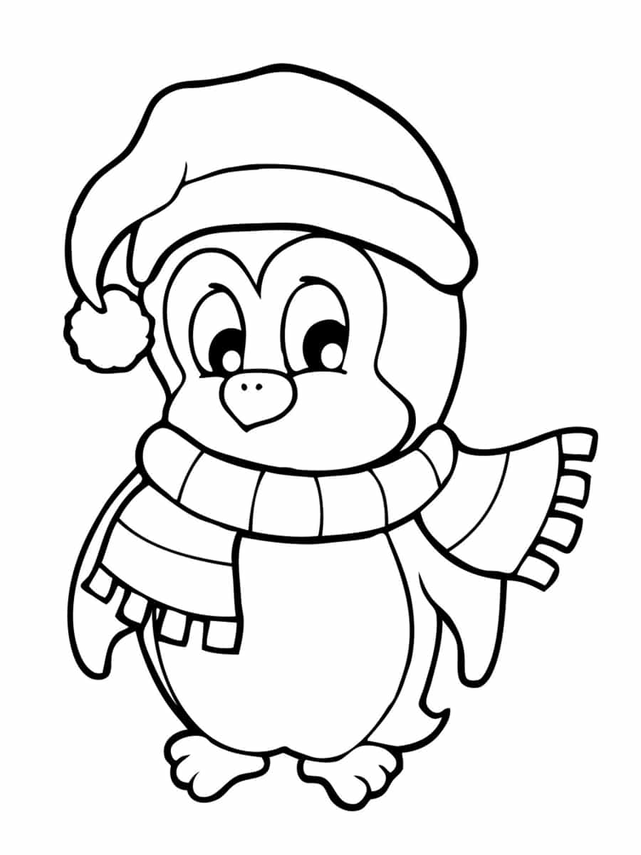 Coloriage Pingouin Avec Un Chapeau De Noël - Pingouin à imprimer