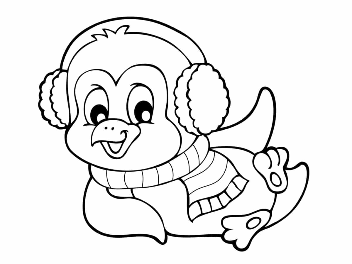 Coloriage Pingouin Couvert Pour La Neige Et Le Froid - Pingouin à imprimer