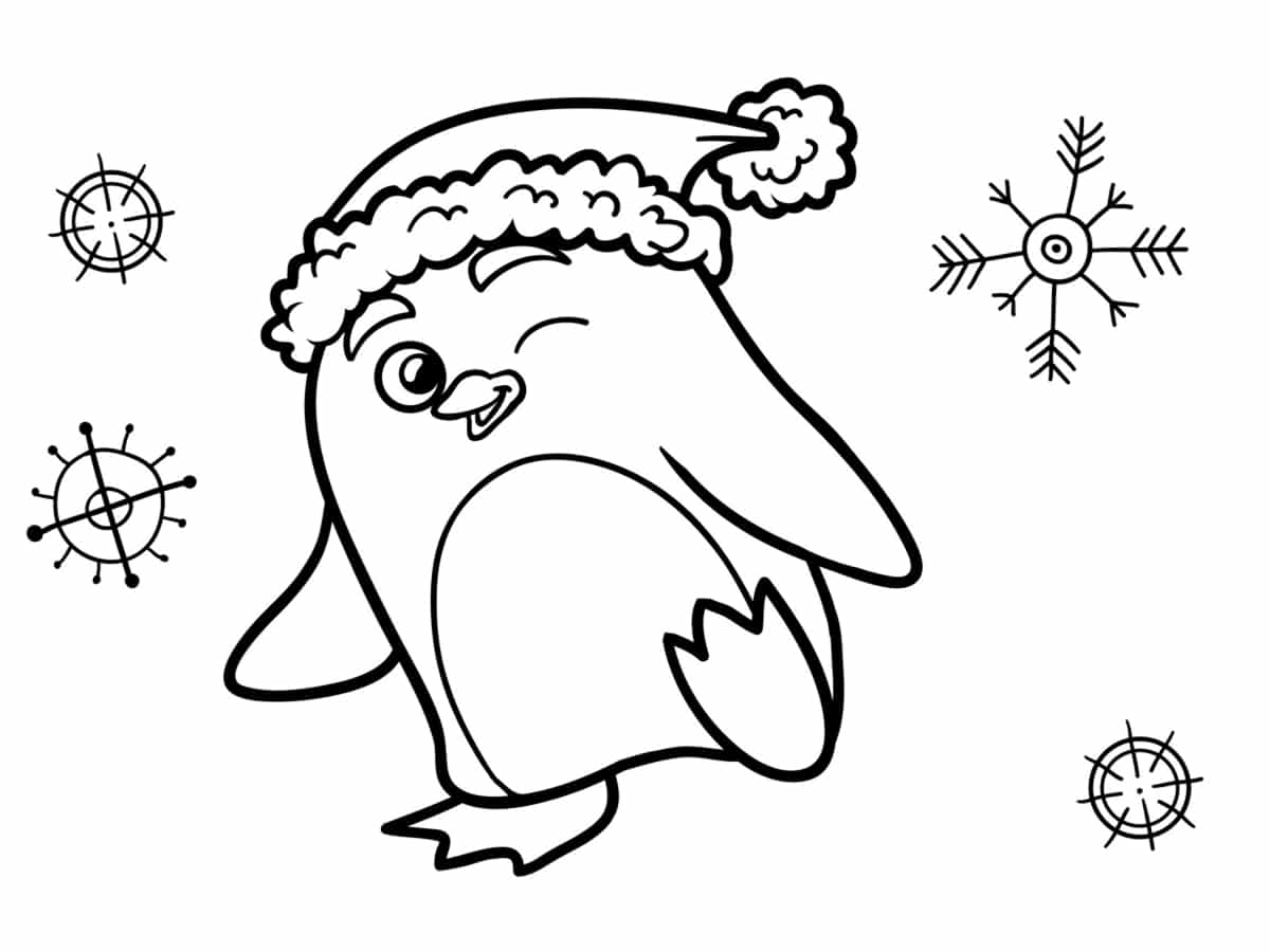 Coloriage Pingouin Noël Et Flocon De Neige - Pingouin à imprimer