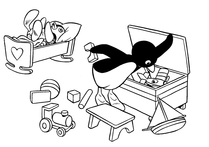Coloriage Pingu Coffre A Jouets - Pingouin à imprimer