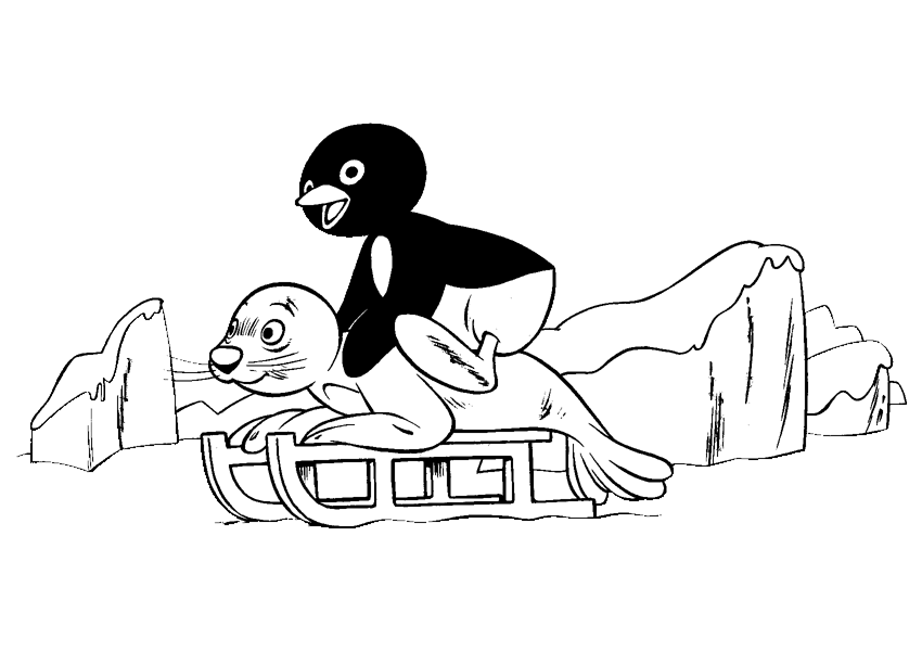 Coloriage Pingu Fait De La Luge - Pingouin à imprimer