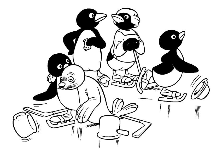 Coloriage Pingu Hockey Sur Glace - Pingouin à imprimer