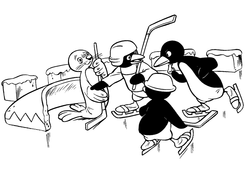 Coloriage Pingu Joue Au Hockey - Pingouin à imprimer