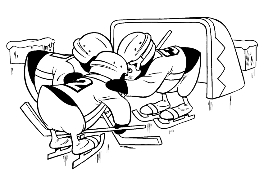 Coloriage Pingu Rassemblement Hockey - Pingouin à imprimer