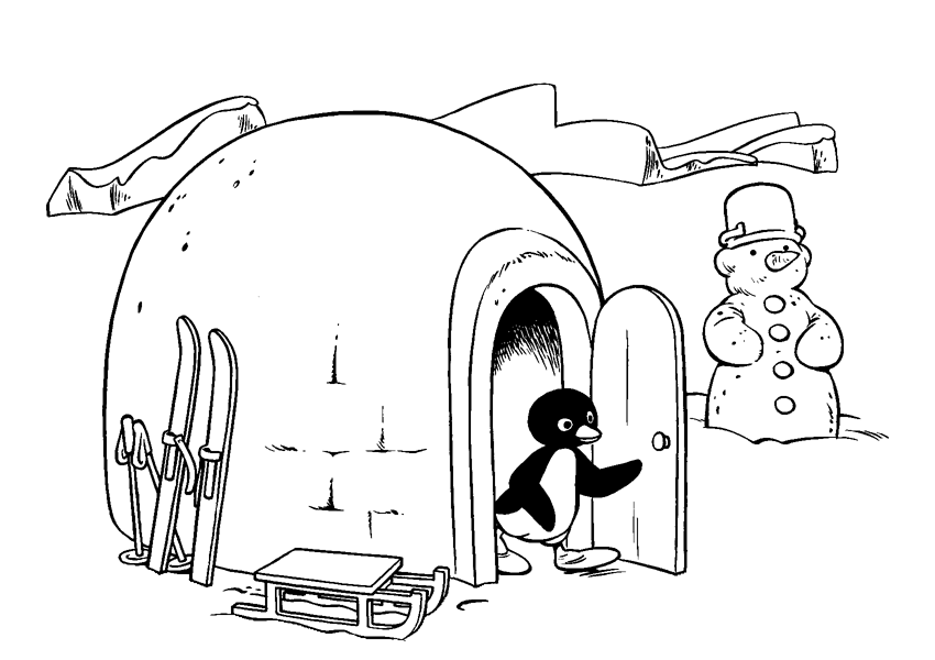 Coloriage Pingu Sort De Son Igloo - Pingouin à imprimer