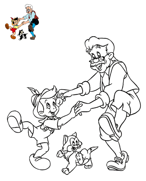 Coloriage Pinocchio Danse Avec Geppetto - Pinocchio à imprimer