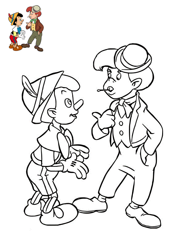Coloriage Pinocchio Discute Avec Crapule - Pinocchio à imprimer