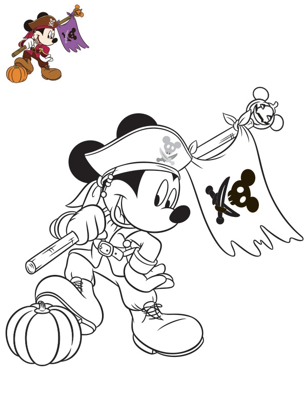 Coloriage Pirate Mickey Disney Halloween Citrouille - Halloween à imprimer