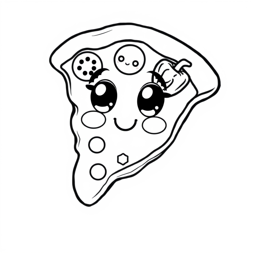 Coloriage Pizza Nourriture - Kawaii nourriture à imprimer