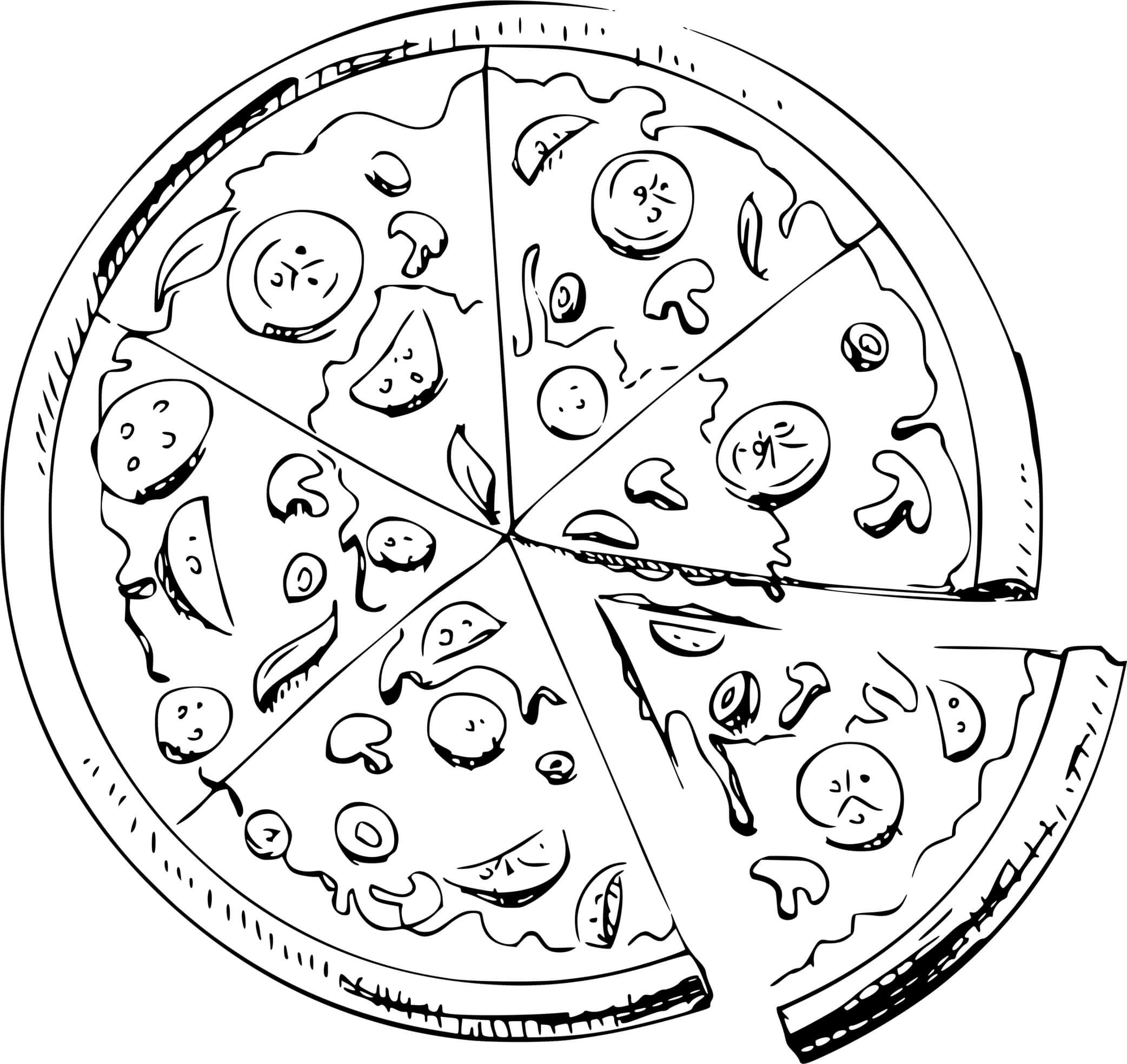 Coloriage Pizza Reine Regina Tomate Mozzarella Jambon Champignons - Pizza à imprimer