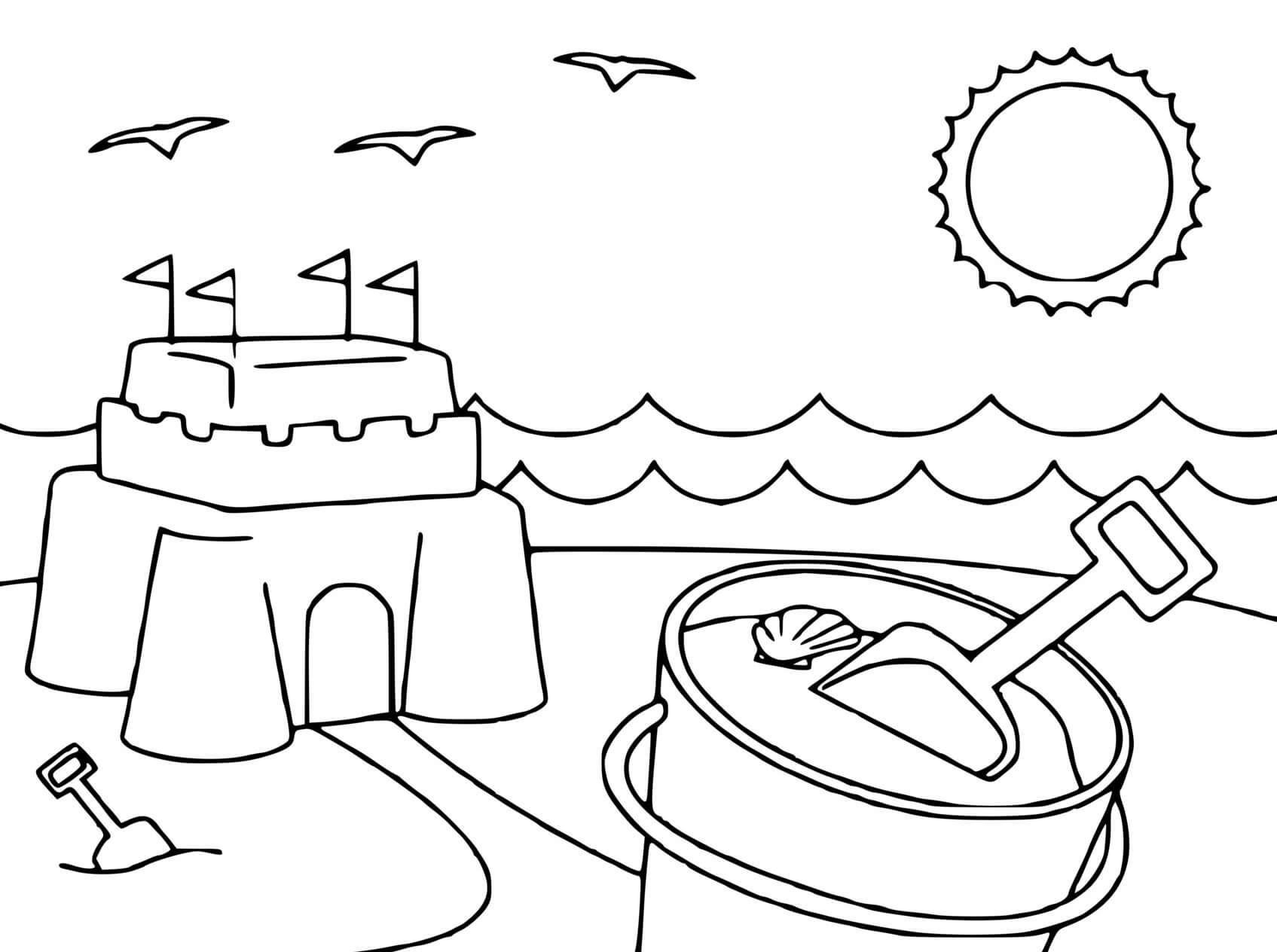 Coloriage Plage Château De Sable - Mer à imprimer