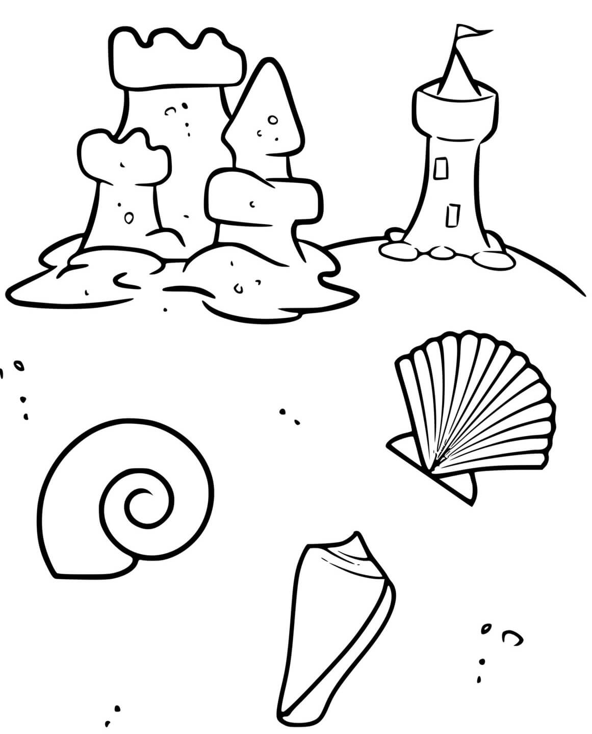 Coloriage Plage Coquillage Château De Sable - Mer à imprimer