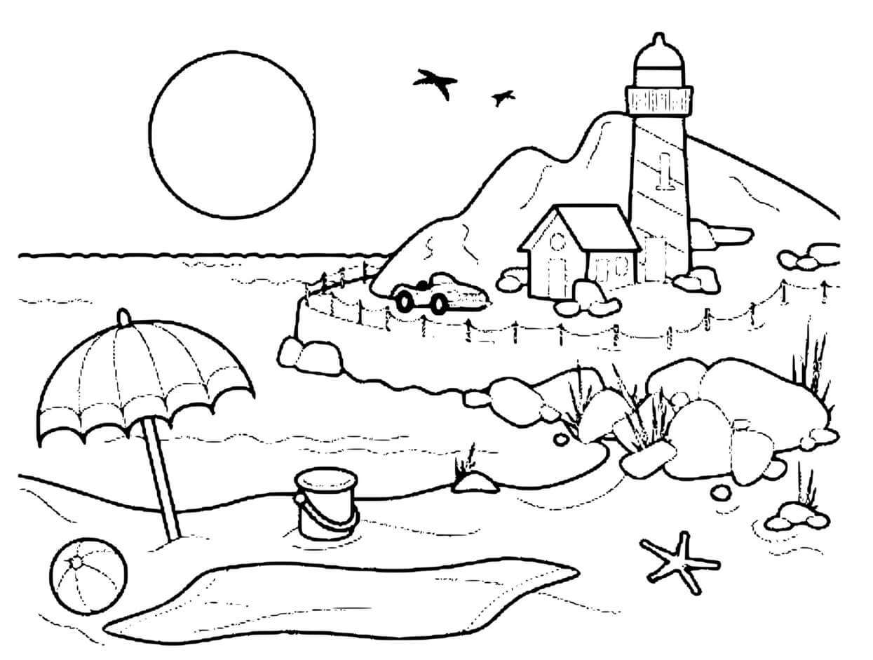 Coloriage Plage Paysage De Mer - Mer à imprimer