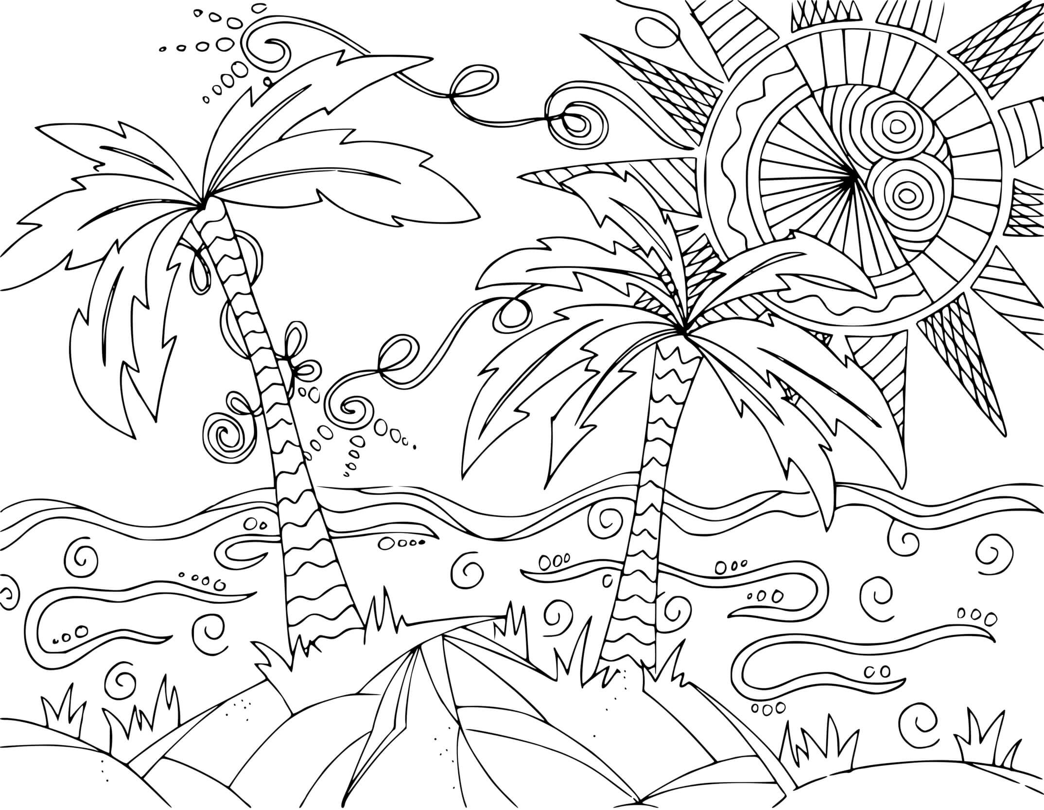 Coloriage Plage Paysage Exotique Mandala Adulte - Plage à imprimer