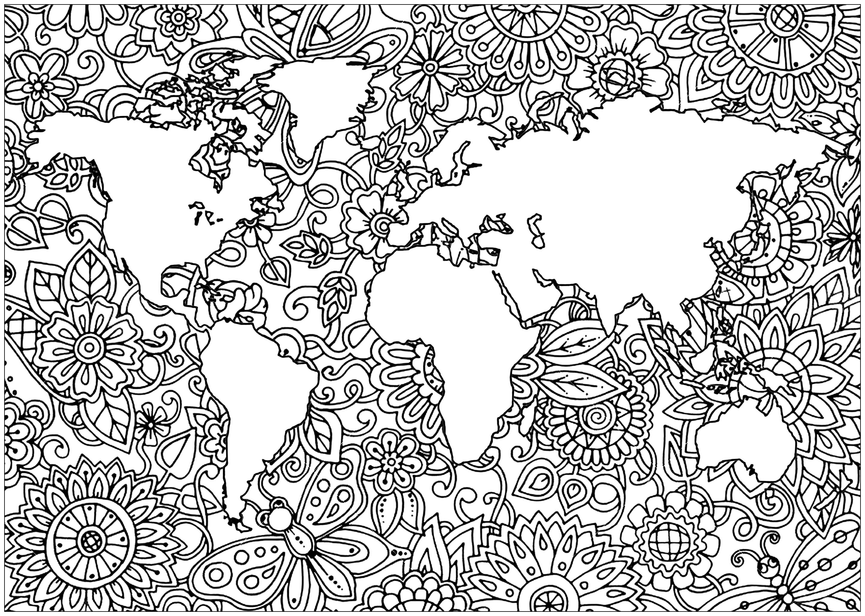 Coloriage Planète Terre En Fleurs - Planète à imprimer