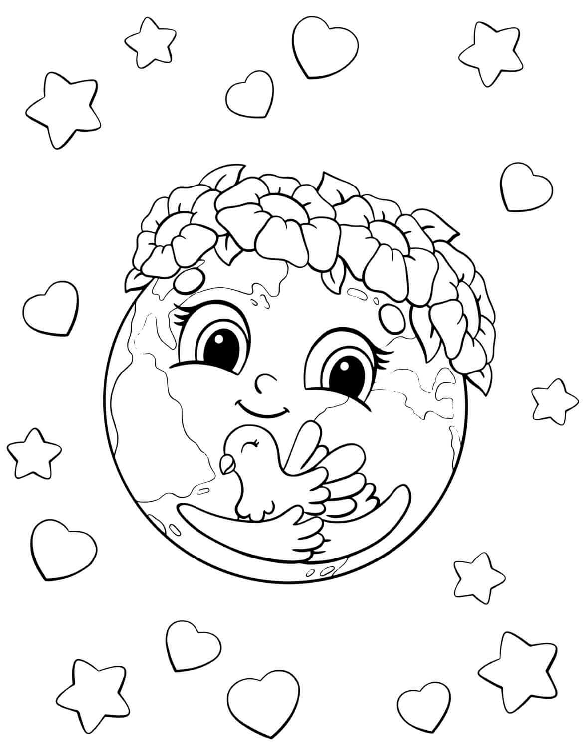 Coloriage Planète Terre Paix Naturel - Jour de la Terre à imprimer
