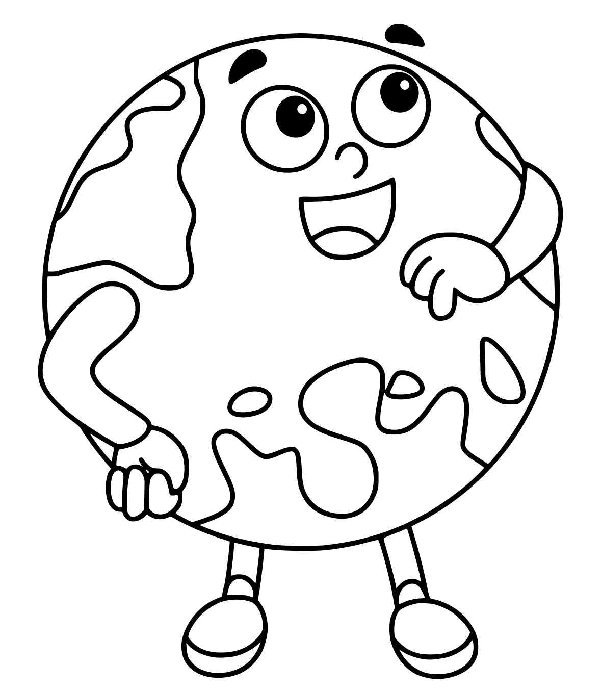 Coloriage Planète Terre Souriante - Jour de la Terre à imprimer