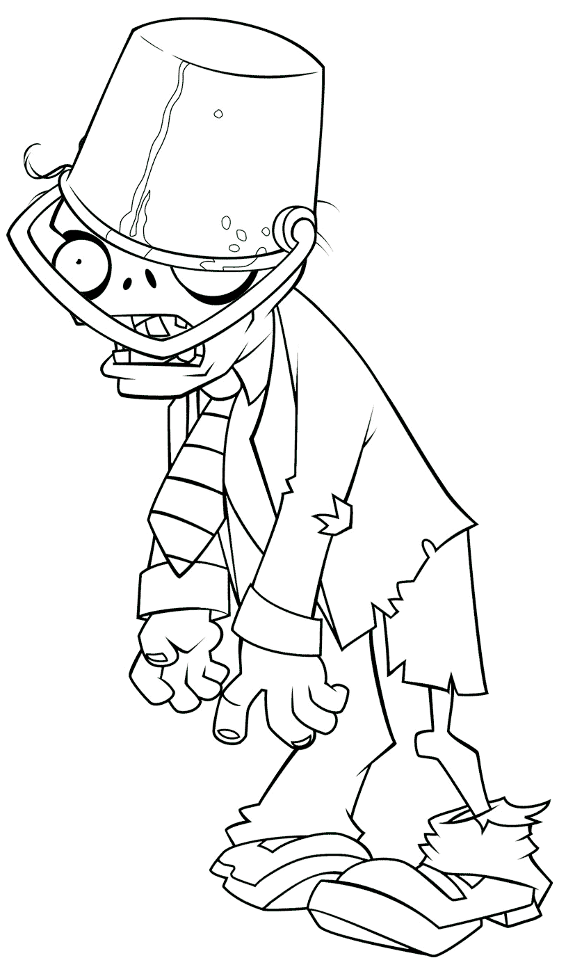 Coloriage Plants Vs Zombies Zombie Avec Un Seau - Zombie à imprimer