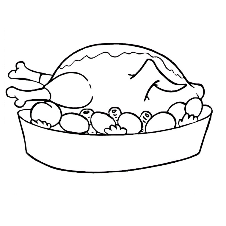Coloriage Plat Poulet Roti Petits Légumes - Animaux à imprimer