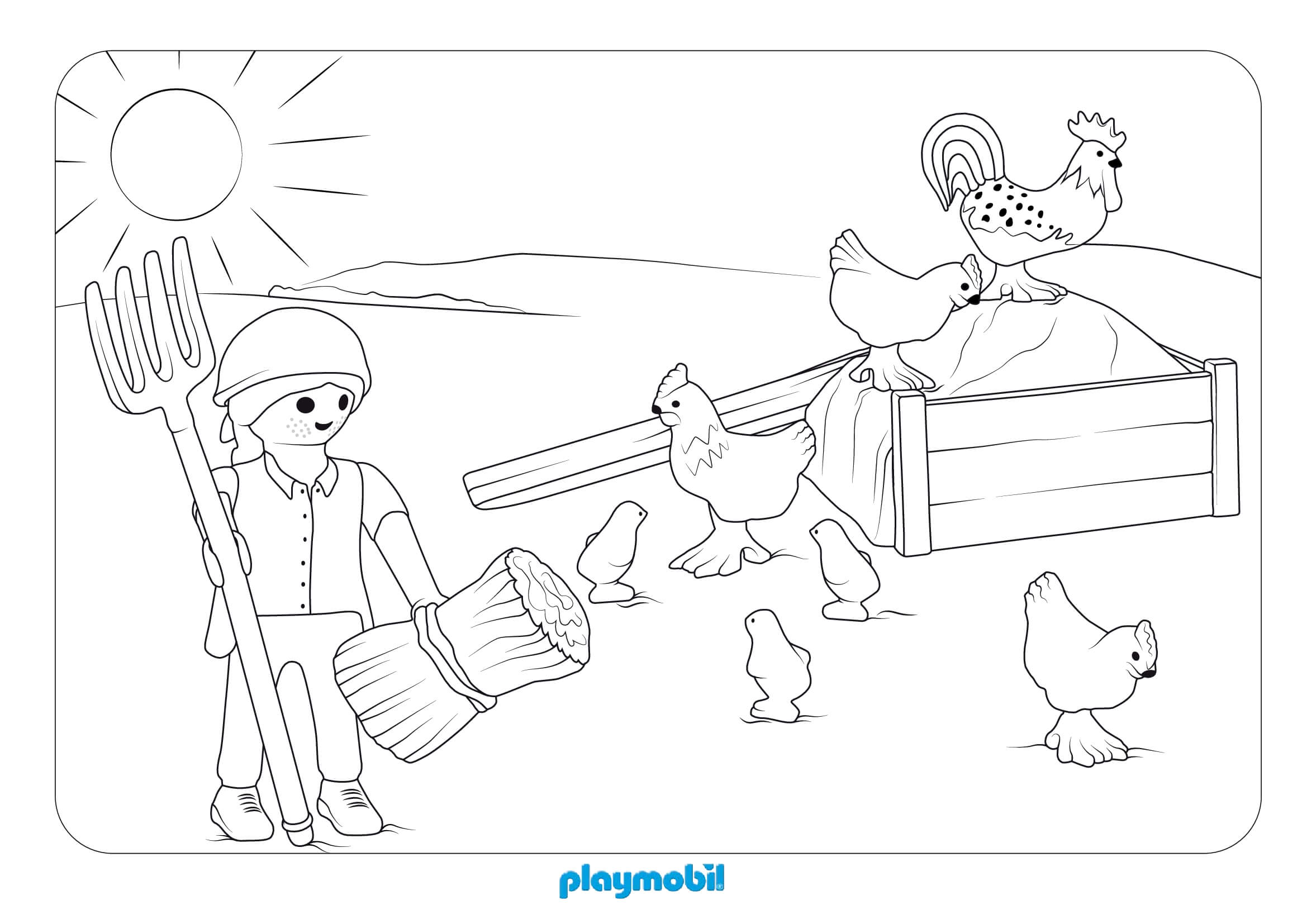 Coloriage Playmobil A La Ferme Avec Poules - Poule à imprimer