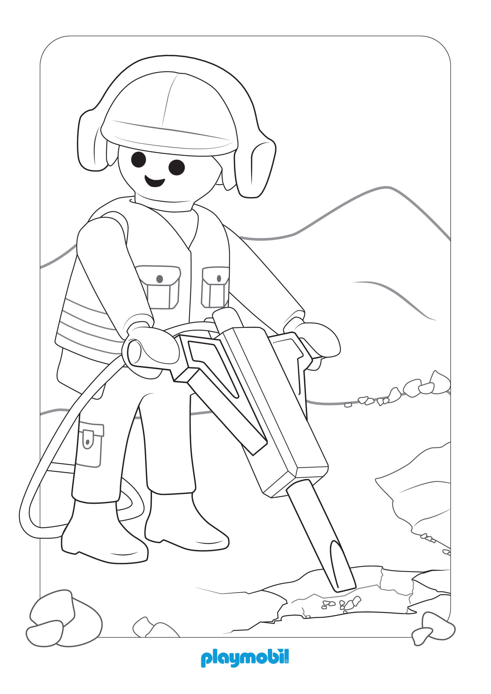 Coloriage Playmobil Ouvrier sur Chantier de Construction - Playmobil à imprimer
