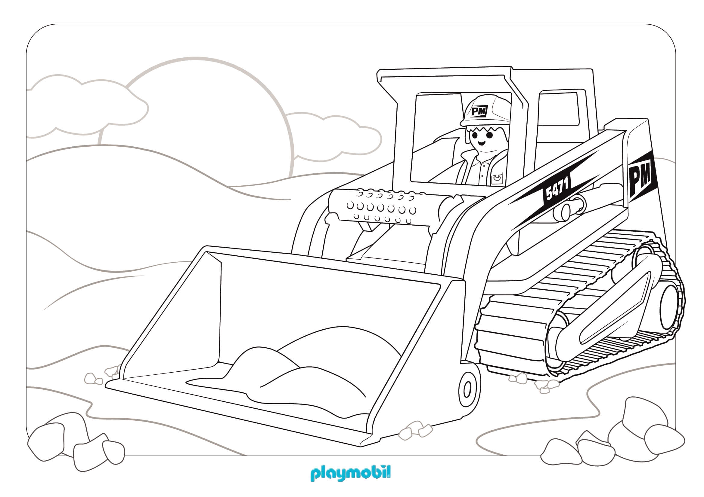Coloriage Playmobil Chantier de construction en activité - Playmobil à imprimer