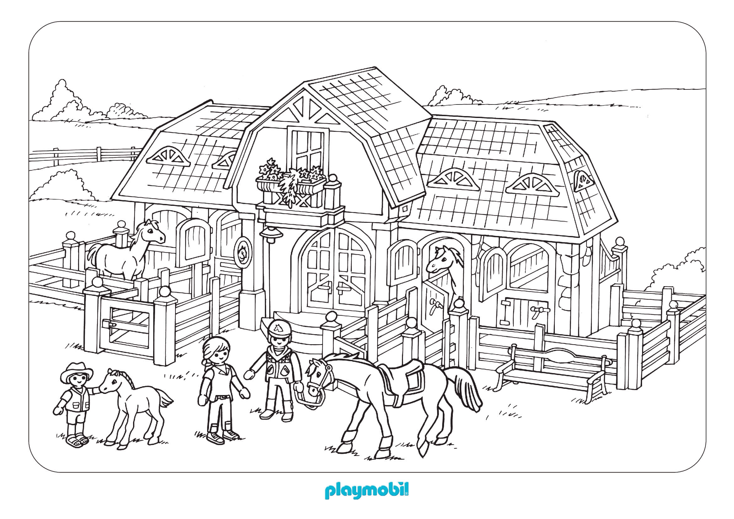 Coloriage Playmobil Dans Une Ferme Avec Chevaux - Playmobil à imprimer
