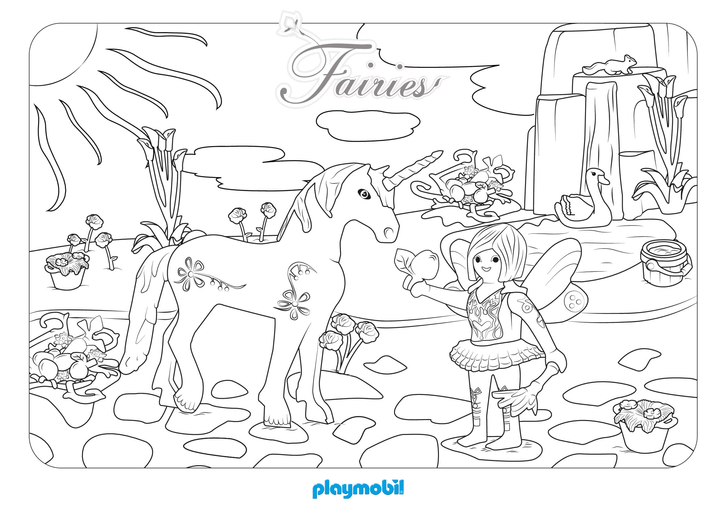 Coloriage Playmobil Fée Et Licorne - Playmobil à imprimer