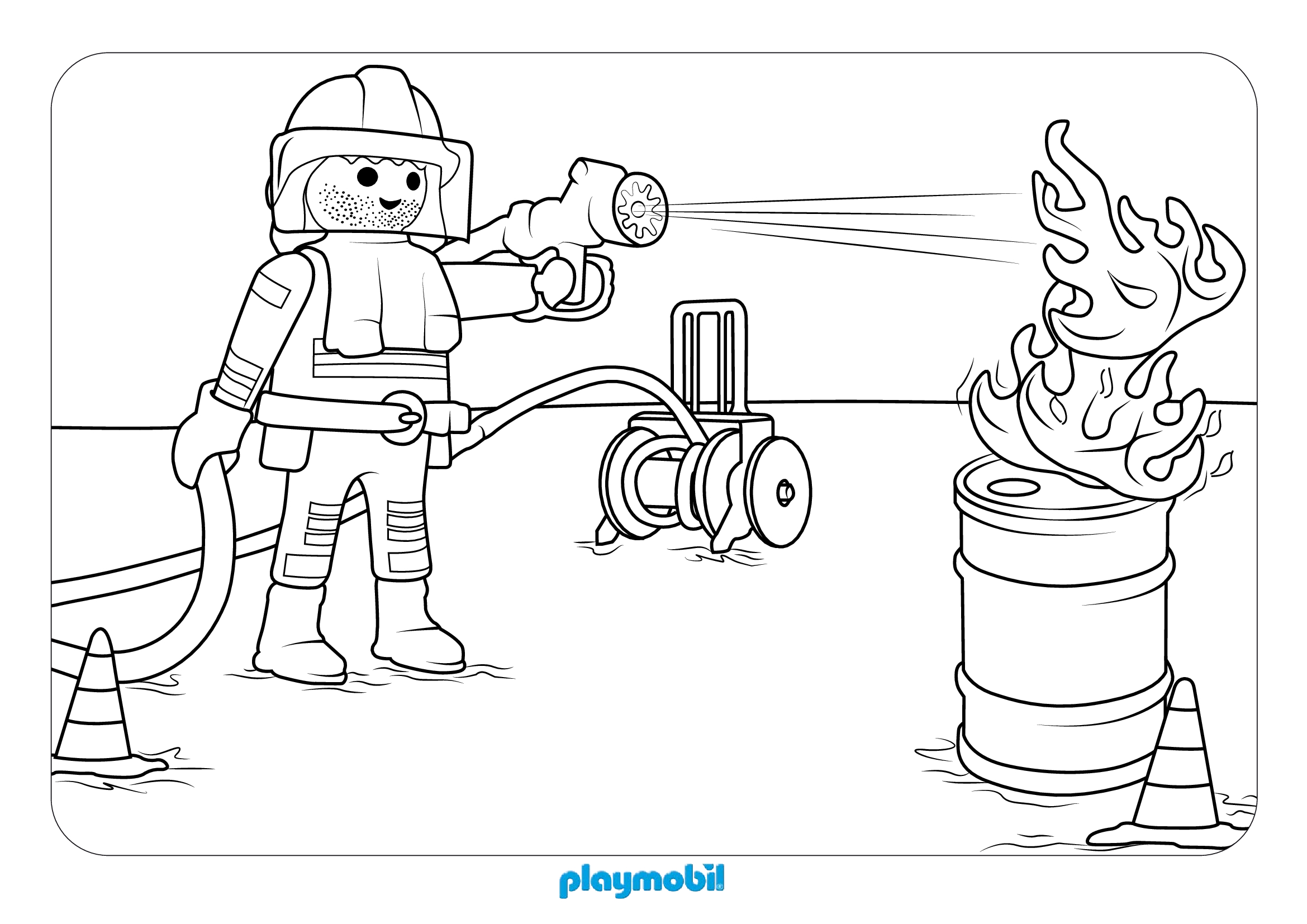 Coloriage Playmobil Le Pompier Eteint Le Feu - Playmobil à imprimer