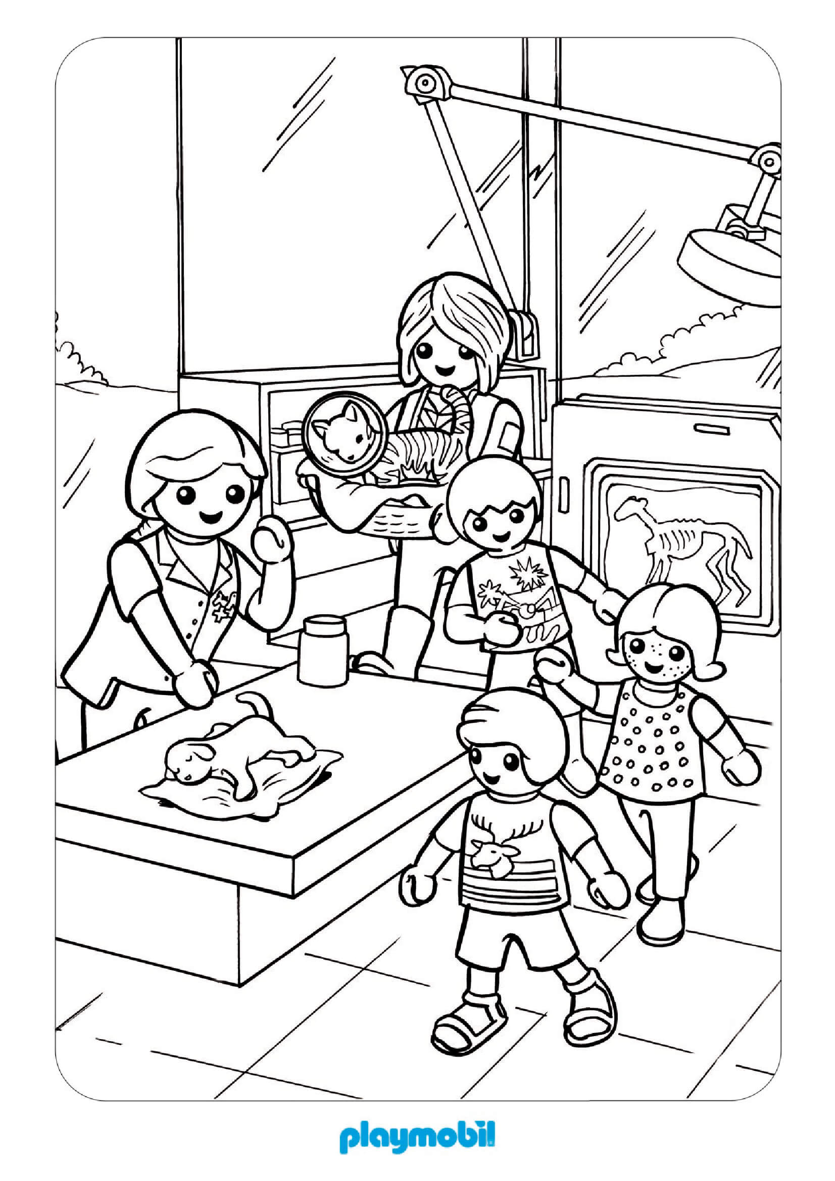 Coloriage Playmobil Vétérinaire avec ses animaux - Playmobil à imprimer