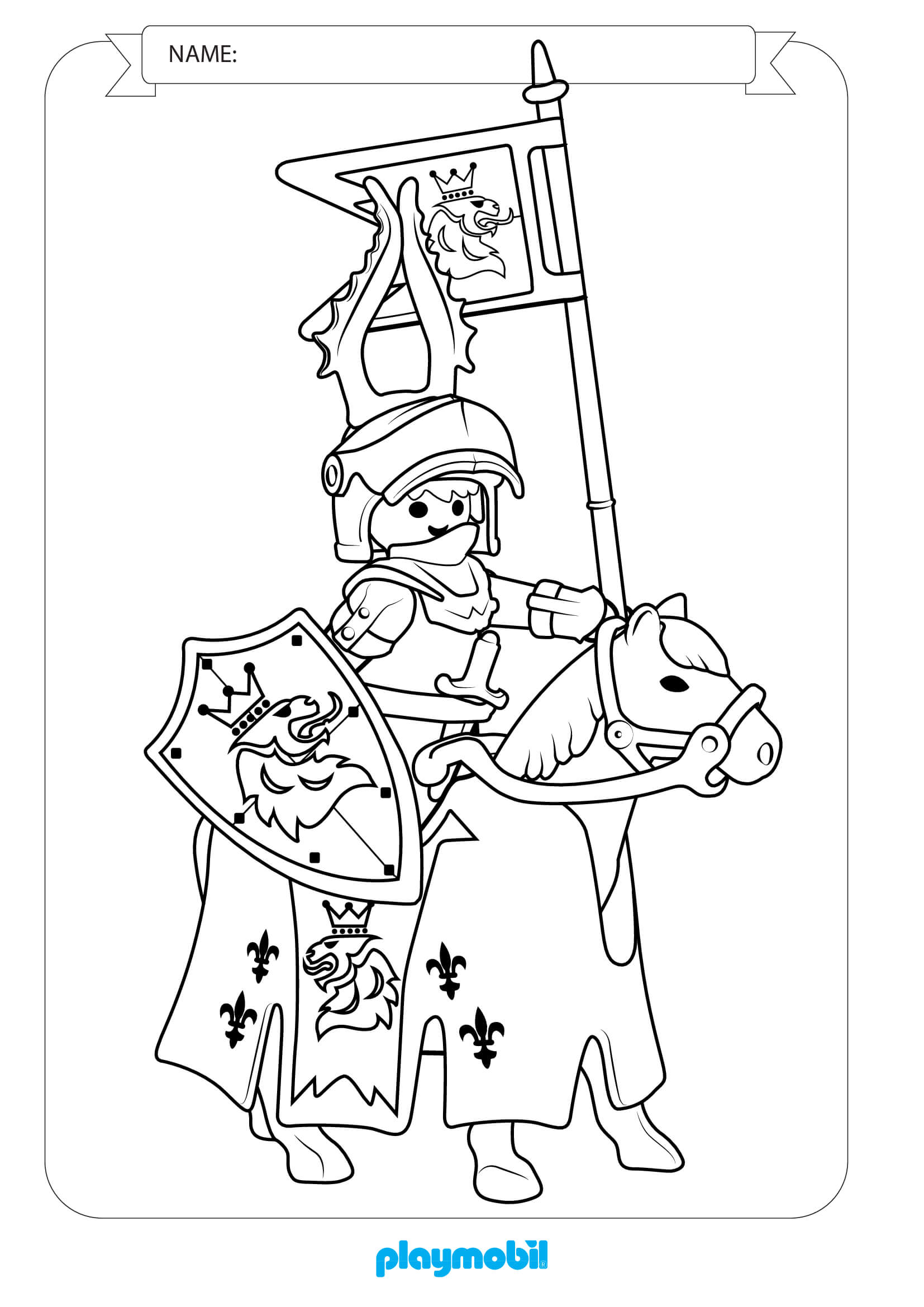 Coloriage Playmobil Sur Un Cheval Knights - Playmobil à imprimer