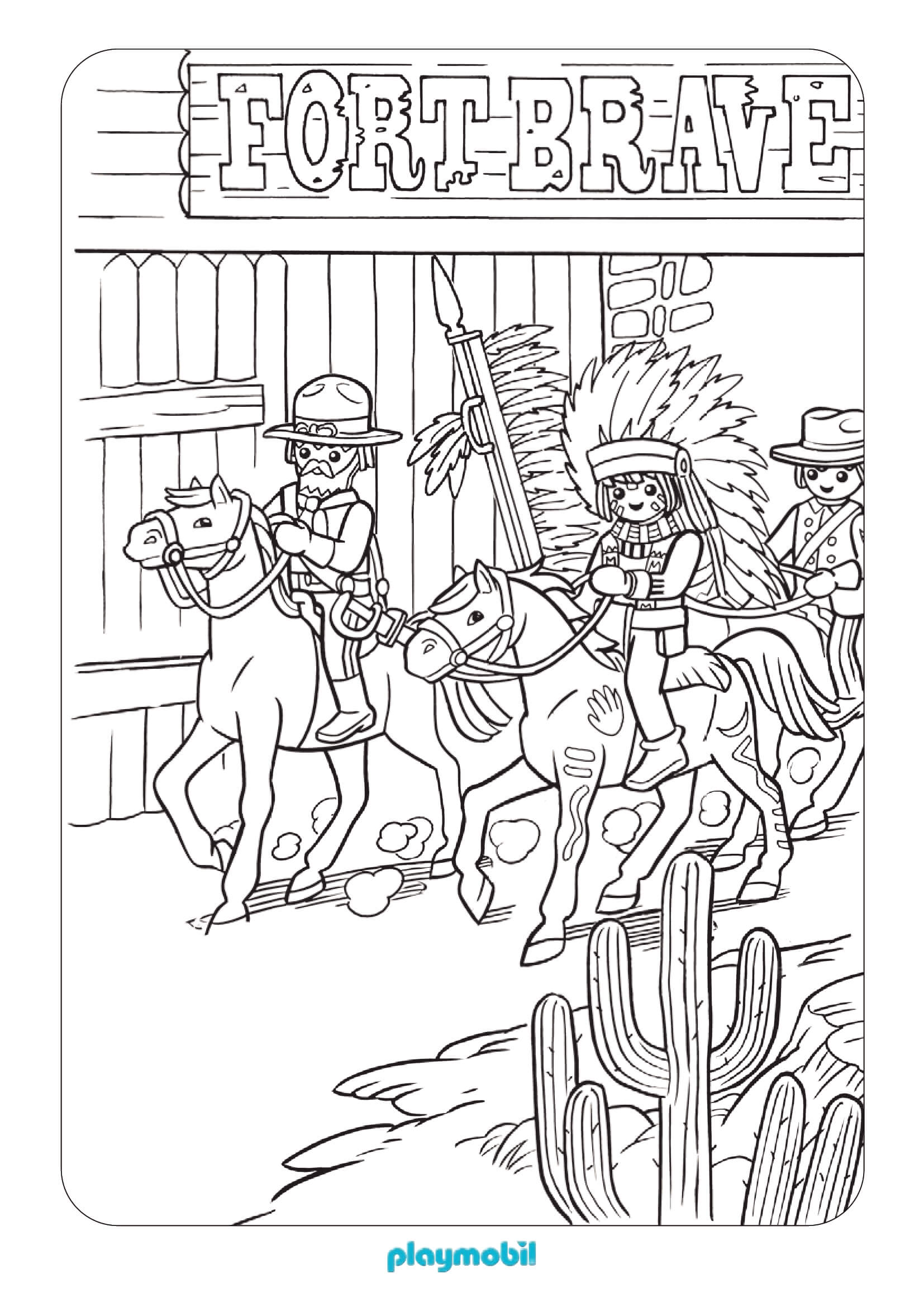 Coloriage Playmobil Western Chevaux - Playmobil à imprimer