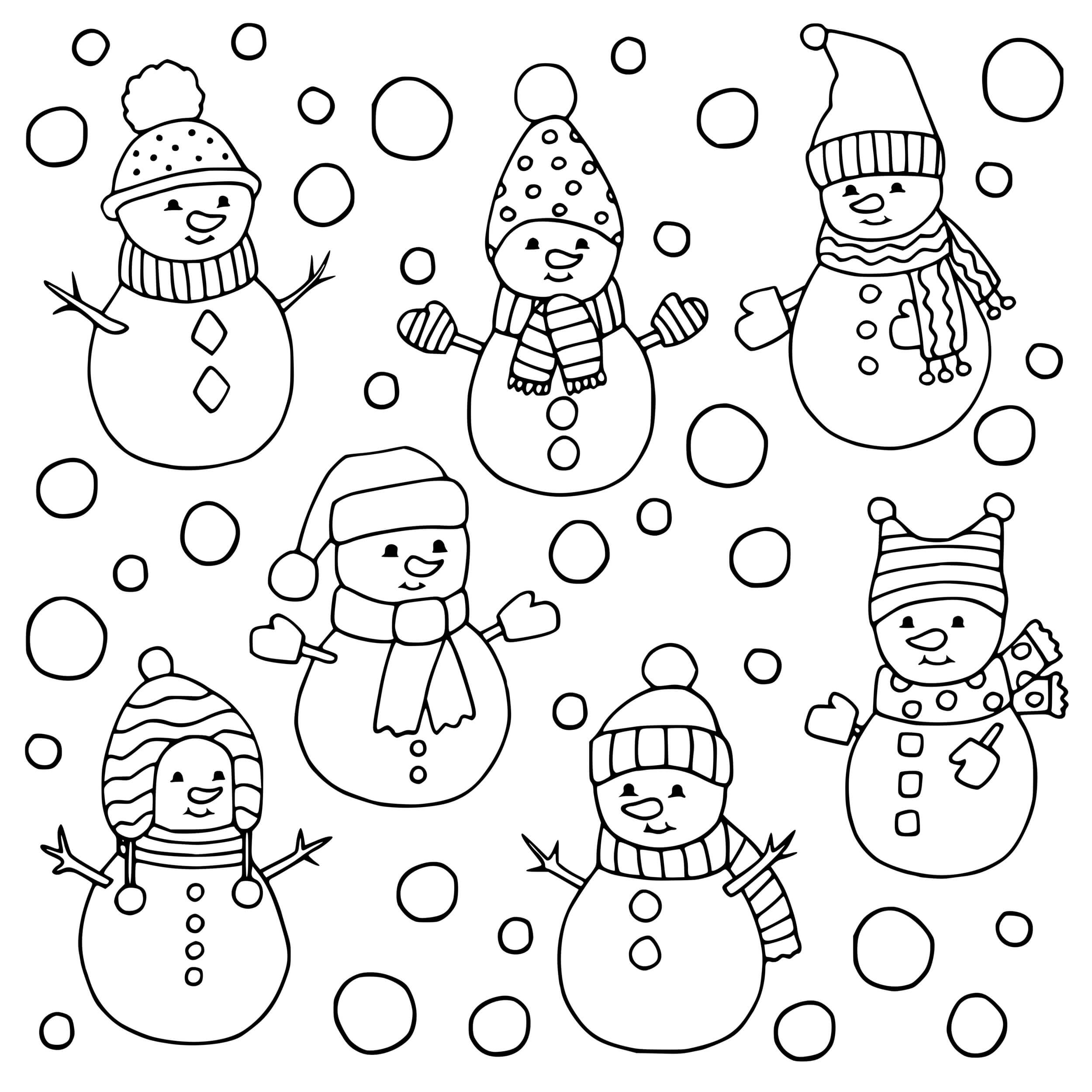 Coloriage Plusieurs Bonhomme De Neige Differents - Bonhomme de neige à imprimer