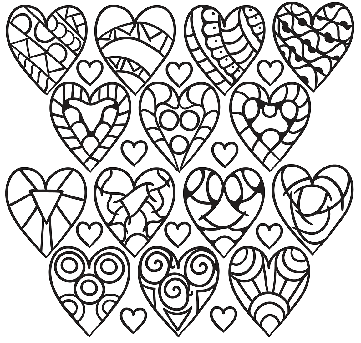 Coloriage Plusieurs Cœurs Avec Diverses Formes - Coeur à imprimer