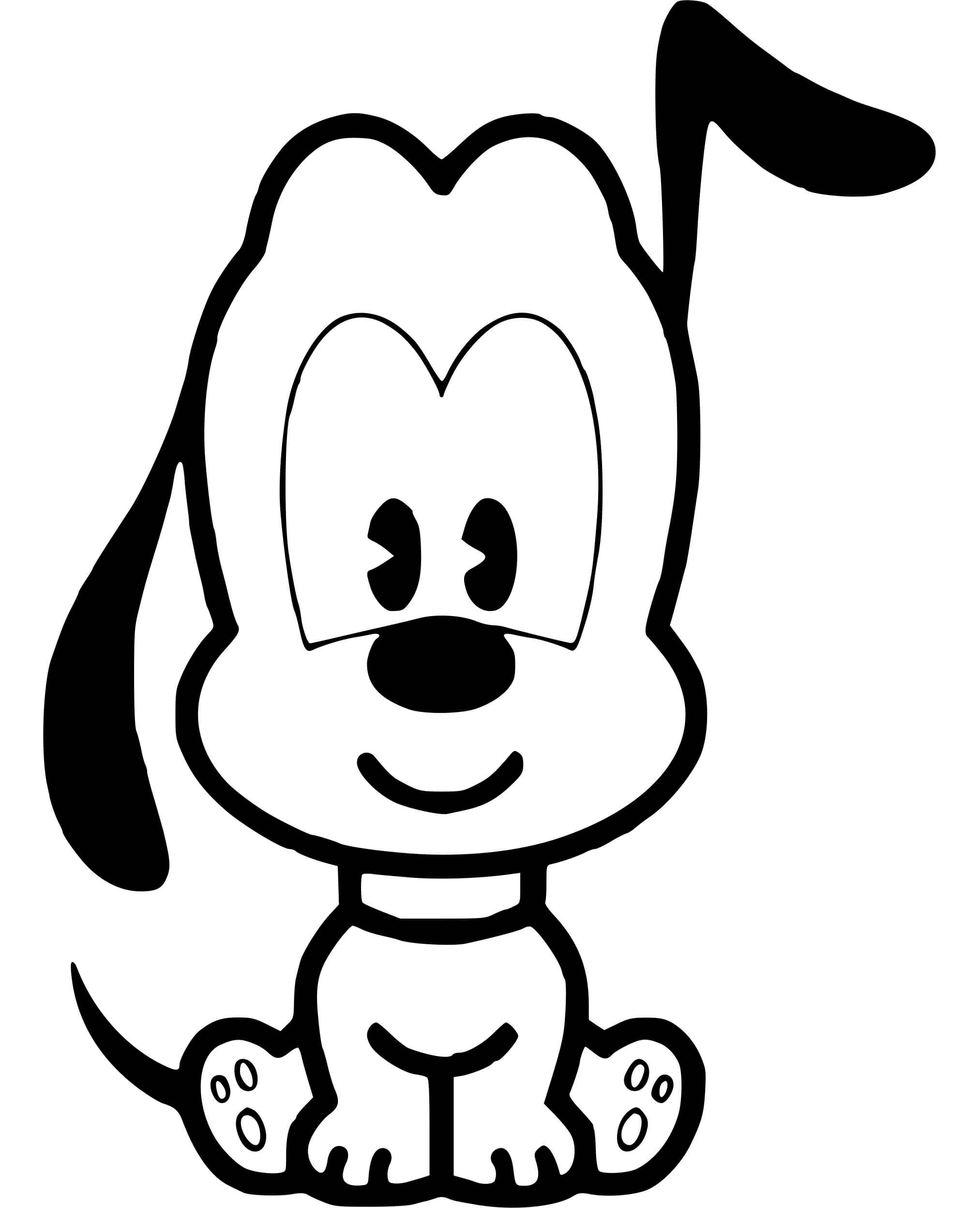 Coloriage Pluto le chiot Disney souriant - Disney bébé à imprimer