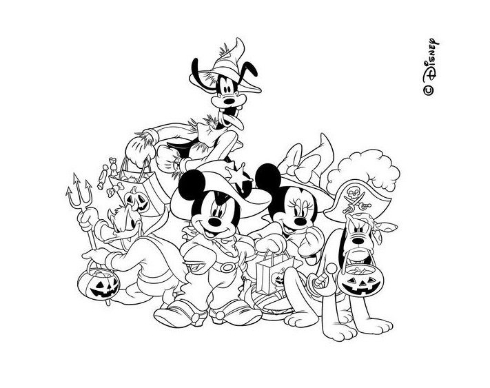 Coloriage Pluto Donald Dingo Mickey Et Minie Déguisés Pour Halloween - Halloween disney à imprimer