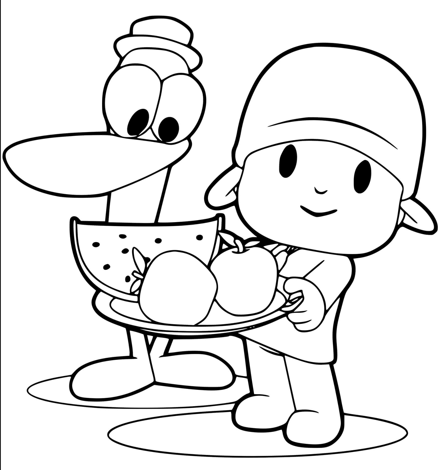Coloriage Pocoyo Aime Les Fruits - Pocoyo à imprimer